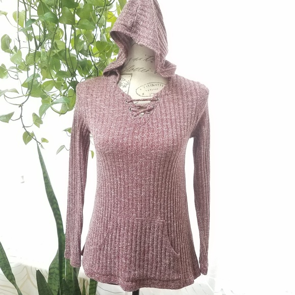Arizona Jeans Burgundy Red Hoodie Sweater w/ Lace - Picture 1 of 6